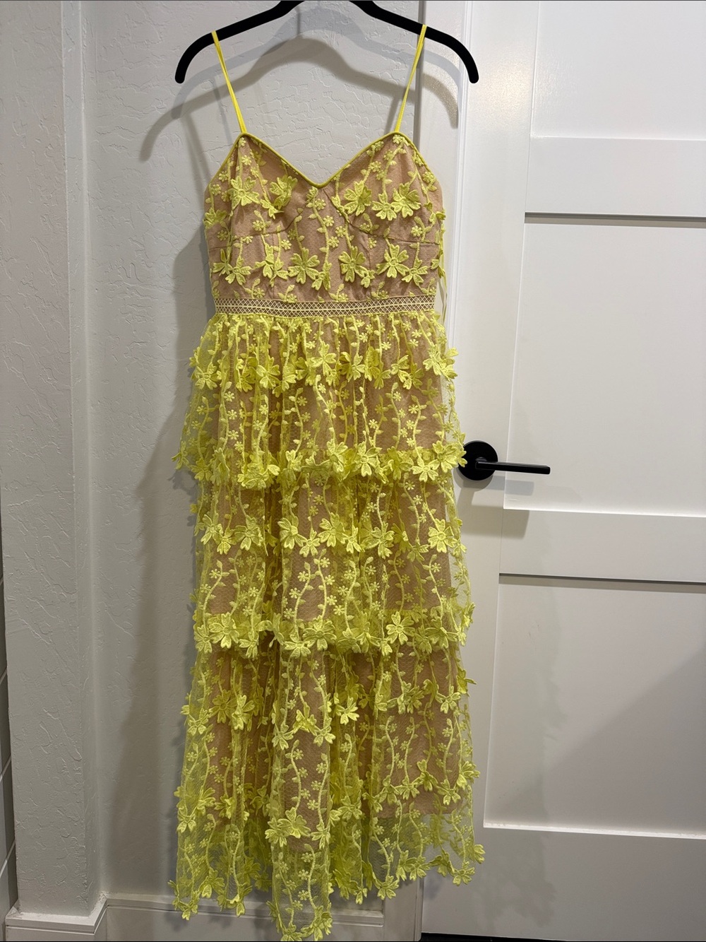 Endless Rose Bright Yellow Floral Embroidered Tiered Lace Dress